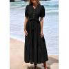 image:imagePRETTYGARDEN Summer Dresses for Women 2026 Elegant Classy Short Sleeve V Neck Ruffle A Line Belted Long Beach Vacation DressBlack
