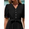 image:imagePRETTYGARDEN Summer Dresses for Women 2026 Elegant Classy Short Sleeve V Neck Ruffle A Line Belted Long Beach Vacation DressBlack