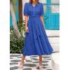image:imagePRETTYGARDEN Summer Dresses for Women 2026 Elegant Classy Short Sleeve V Neck Ruffle A Line Belted Long Beach Vacation DressBlue