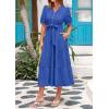 image:imagePRETTYGARDEN Summer Dresses for Women 2026 Elegant Classy Short Sleeve V Neck Ruffle A Line Belted Long Beach Vacation DressBlue