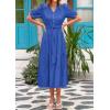 image:imagePRETTYGARDEN Summer Dresses for Women 2026 Elegant Classy Short Sleeve V Neck Ruffle A Line Belted Long Beach Vacation DressBlue