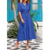 image:imagePRETTYGARDEN Summer Dresses for Women 2026 Elegant Classy Short Sleeve V Neck Ruffle A Line Belted Long Beach Vacation DressBlue