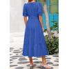 image:imagePRETTYGARDEN Summer Dresses for Women 2026 Elegant Classy Short Sleeve V Neck Ruffle A Line Belted Long Beach Vacation DressBlue