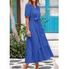 image:imagePRETTYGARDEN Summer Dresses for Women 2026 Elegant Classy Short Sleeve V Neck Ruffle A Line Belted Long Beach Vacation DressBlue