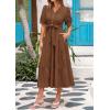 image:imagePRETTYGARDEN Summer Dresses for Women 2026 Elegant Classy Short Sleeve V Neck Ruffle A Line Belted Long Beach Vacation DressCoffee