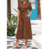 image:imagePRETTYGARDEN Summer Dresses for Women 2026 Elegant Classy Short Sleeve V Neck Ruffle A Line Belted Long Beach Vacation DressCoffee