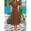 image:imagePRETTYGARDEN Summer Dresses for Women 2026 Elegant Classy Short Sleeve V Neck Ruffle A Line Belted Long Beach Vacation DressCoffee