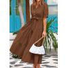 image:imagePRETTYGARDEN Summer Dresses for Women 2026 Elegant Classy Short Sleeve V Neck Ruffle A Line Belted Long Beach Vacation DressCoffee