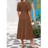 image:imagePRETTYGARDEN Summer Dresses for Women 2026 Elegant Classy Short Sleeve V Neck Ruffle A Line Belted Long Beach Vacation DressCoffee