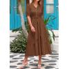 image:imagePRETTYGARDEN Summer Dresses for Women 2026 Elegant Classy Short Sleeve V Neck Ruffle A Line Belted Long Beach Vacation DressCoffee