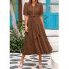 image:imagePRETTYGARDEN Summer Dresses for Women 2026 Elegant Classy Short Sleeve V Neck Ruffle A Line Belted Long Beach Vacation DressCoffee