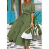 image:imagePRETTYGARDEN Summer Dresses for Women 2026 Elegant Classy Short Sleeve V Neck Ruffle A Line Belted Long Beach Vacation DressCyan