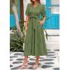 image:imagePRETTYGARDEN Summer Dresses for Women 2026 Elegant Classy Short Sleeve V Neck Ruffle A Line Belted Long Beach Vacation DressCyan