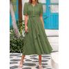 image:imagePRETTYGARDEN Summer Dresses for Women 2026 Elegant Classy Short Sleeve V Neck Ruffle A Line Belted Long Beach Vacation DressCyan