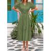 image:imagePRETTYGARDEN Summer Dresses for Women 2026 Elegant Classy Short Sleeve V Neck Ruffle A Line Belted Long Beach Vacation DressCyan
