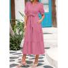 image:imagePRETTYGARDEN Summer Dresses for Women 2026 Elegant Classy Short Sleeve V Neck Ruffle A Line Belted Long Beach Vacation DressDark Pink