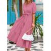 image:imagePRETTYGARDEN Summer Dresses for Women 2026 Elegant Classy Short Sleeve V Neck Ruffle A Line Belted Long Beach Vacation DressDark Pink