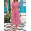 image:imagePRETTYGARDEN Summer Dresses for Women 2026 Elegant Classy Short Sleeve V Neck Ruffle A Line Belted Long Beach Vacation DressDark Pink