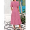 image:imagePRETTYGARDEN Summer Dresses for Women 2026 Elegant Classy Short Sleeve V Neck Ruffle A Line Belted Long Beach Vacation DressDark Pink