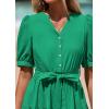 image:imagePRETTYGARDEN Summer Dresses for Women 2026 Elegant Classy Short Sleeve V Neck Ruffle A Line Belted Long Beach Vacation DressGreen