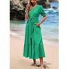 image:imagePRETTYGARDEN Summer Dresses for Women 2026 Elegant Classy Short Sleeve V Neck Ruffle A Line Belted Long Beach Vacation DressGreen