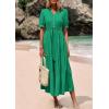 image:imagePRETTYGARDEN Summer Dresses for Women 2026 Elegant Classy Short Sleeve V Neck Ruffle A Line Belted Long Beach Vacation DressGreen