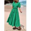 image:imagePRETTYGARDEN Summer Dresses for Women 2026 Elegant Classy Short Sleeve V Neck Ruffle A Line Belted Long Beach Vacation DressGreen