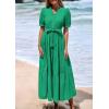 image:imagePRETTYGARDEN Summer Dresses for Women 2026 Elegant Classy Short Sleeve V Neck Ruffle A Line Belted Long Beach Vacation DressGreen