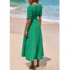 image:imagePRETTYGARDEN Summer Dresses for Women 2026 Elegant Classy Short Sleeve V Neck Ruffle A Line Belted Long Beach Vacation DressGreen