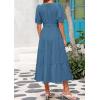image:imagePRETTYGARDEN Summer Dresses for Women 2026 Elegant Classy Short Sleeve V Neck Ruffle A Line Belted Long Beach Vacation DressGrey Blue