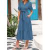image:imagePRETTYGARDEN Summer Dresses for Women 2026 Elegant Classy Short Sleeve V Neck Ruffle A Line Belted Long Beach Vacation DressGrey Blue