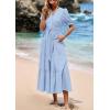 image:imagePRETTYGARDEN Summer Dresses for Women 2026 Elegant Classy Short Sleeve V Neck Ruffle A Line Belted Long Beach Vacation DressLight Blue