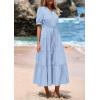image:imagePRETTYGARDEN Summer Dresses for Women 2026 Elegant Classy Short Sleeve V Neck Ruffle A Line Belted Long Beach Vacation DressLight Blue