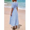 image:imagePRETTYGARDEN Summer Dresses for Women 2026 Elegant Classy Short Sleeve V Neck Ruffle A Line Belted Long Beach Vacation DressLight Blue