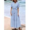 image:imagePRETTYGARDEN Summer Dresses for Women 2026 Elegant Classy Short Sleeve V Neck Ruffle A Line Belted Long Beach Vacation DressLight Blue
