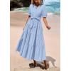 image:imagePRETTYGARDEN Summer Dresses for Women 2026 Elegant Classy Short Sleeve V Neck Ruffle A Line Belted Long Beach Vacation DressLight Blue