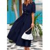image:imagePRETTYGARDEN Summer Dresses for Women 2026 Elegant Classy Short Sleeve V Neck Ruffle A Line Belted Long Beach Vacation DressNavy