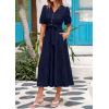 image:imagePRETTYGARDEN Summer Dresses for Women 2026 Elegant Classy Short Sleeve V Neck Ruffle A Line Belted Long Beach Vacation DressNavy