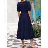 image:imagePRETTYGARDEN Summer Dresses for Women 2026 Elegant Classy Short Sleeve V Neck Ruffle A Line Belted Long Beach Vacation DressNavy