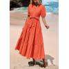 image:imagePRETTYGARDEN Summer Dresses for Women 2026 Elegant Classy Short Sleeve V Neck Ruffle A Line Belted Long Beach Vacation DressOrange