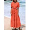 image:imagePRETTYGARDEN Summer Dresses for Women 2026 Elegant Classy Short Sleeve V Neck Ruffle A Line Belted Long Beach Vacation DressOrange