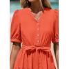 image:imagePRETTYGARDEN Summer Dresses for Women 2026 Elegant Classy Short Sleeve V Neck Ruffle A Line Belted Long Beach Vacation DressOrange