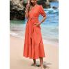 image:imagePRETTYGARDEN Summer Dresses for Women 2026 Elegant Classy Short Sleeve V Neck Ruffle A Line Belted Long Beach Vacation DressOrange