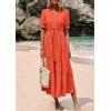 image:imagePRETTYGARDEN Summer Dresses for Women 2026 Elegant Classy Short Sleeve V Neck Ruffle A Line Belted Long Beach Vacation DressOrange