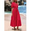 image:imagePRETTYGARDEN Summer Dresses for Women 2026 Elegant Classy Short Sleeve V Neck Ruffle A Line Belted Long Beach Vacation DressRed