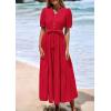 image:imagePRETTYGARDEN Summer Dresses for Women 2026 Elegant Classy Short Sleeve V Neck Ruffle A Line Belted Long Beach Vacation DressRed