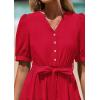 image:imagePRETTYGARDEN Summer Dresses for Women 2026 Elegant Classy Short Sleeve V Neck Ruffle A Line Belted Long Beach Vacation DressRed