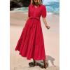 image:imagePRETTYGARDEN Summer Dresses for Women 2026 Elegant Classy Short Sleeve V Neck Ruffle A Line Belted Long Beach Vacation DressRed