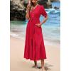 image:imagePRETTYGARDEN Summer Dresses for Women 2026 Elegant Classy Short Sleeve V Neck Ruffle A Line Belted Long Beach Vacation DressRed