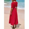 image:imagePRETTYGARDEN Summer Dresses for Women 2026 Elegant Classy Short Sleeve V Neck Ruffle A Line Belted Long Beach Vacation DressRed